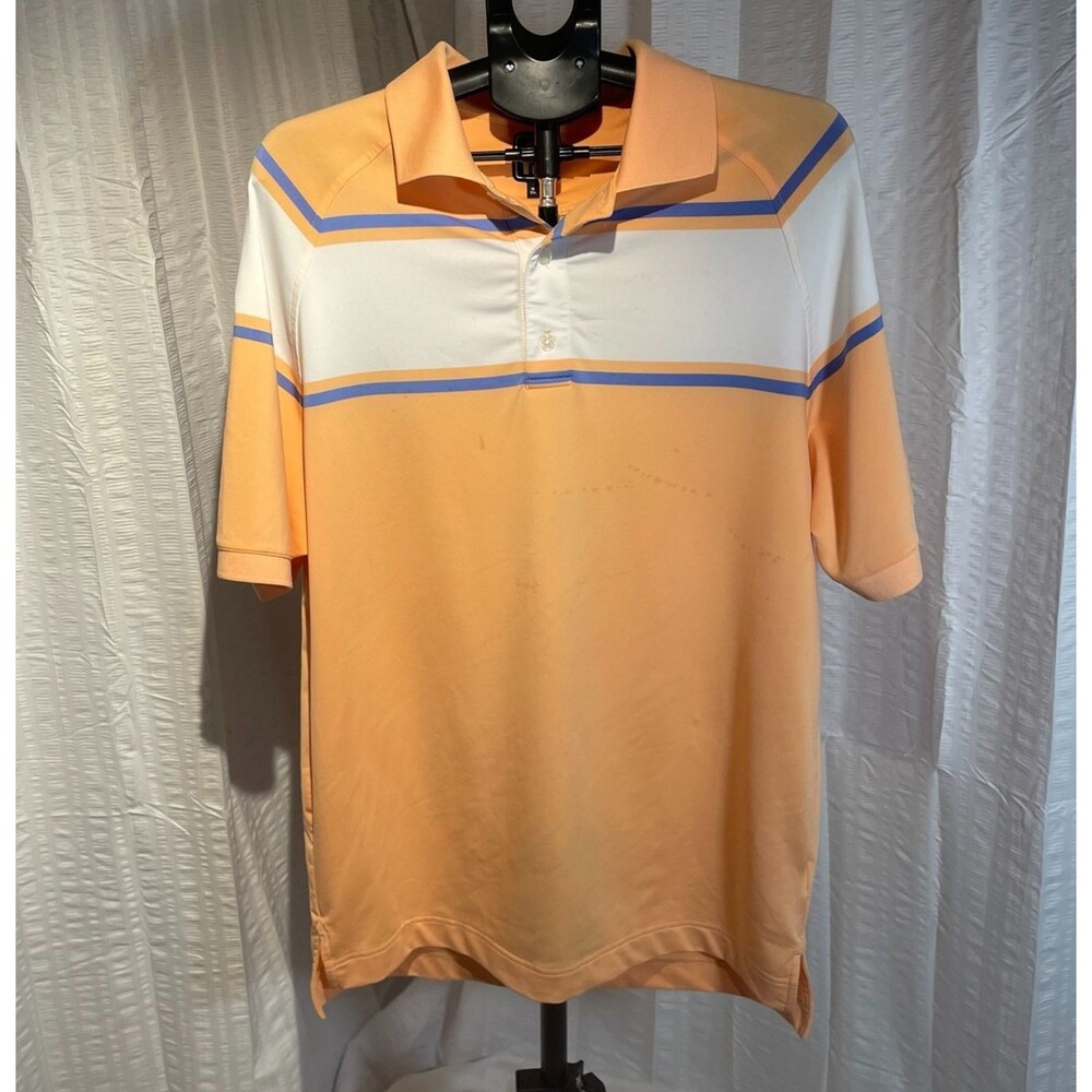 FootJoy FJ Elks Club Golf Polo Mens L Athletic Fit Orange White Blue Striped